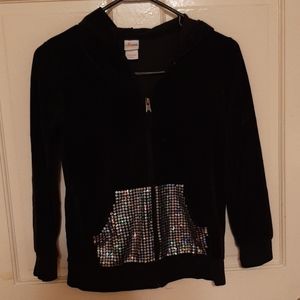 Black sequined pocket velvet zip hoddie